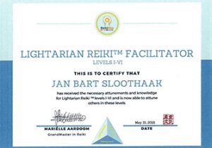 Lightarian Reiki certificaat Jan Bart 
