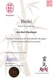 Reiki Master certificaat Jan Bart
